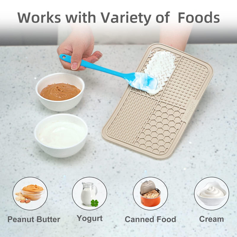 MateeyLife 2PCS Large Lick Mat for Dogs and Cats with Suction Cups, Dog Lick Mat for Anxiety Relief, Dog Toys to Keep Them Busy, Dog Enrichment Toys for Bathing, Cat Peanut Butter Lick Pad for Boredom 9.9'' × 6'' Gray&Beige - PawsPlanet Australia