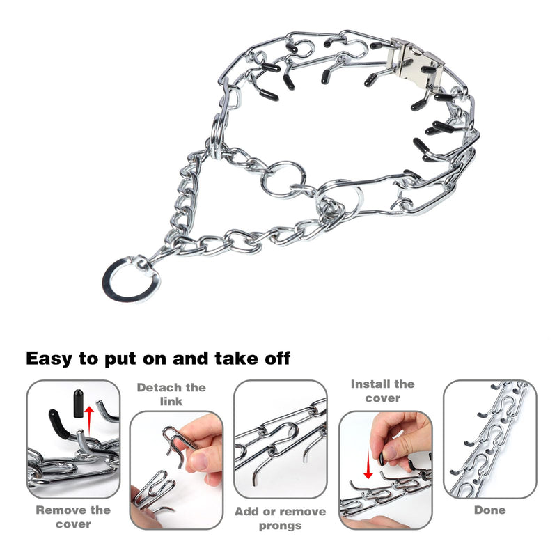 Prong Collar for Dogs,Dog Training Collar with One Professional Training Leash,Adjustable Pinch Collar with Quick Release Metal Buckle, No Pull Choke Collar for Small Medium Large Dogs?Silver, S?. S (Neck?13?-18??2.25mm )