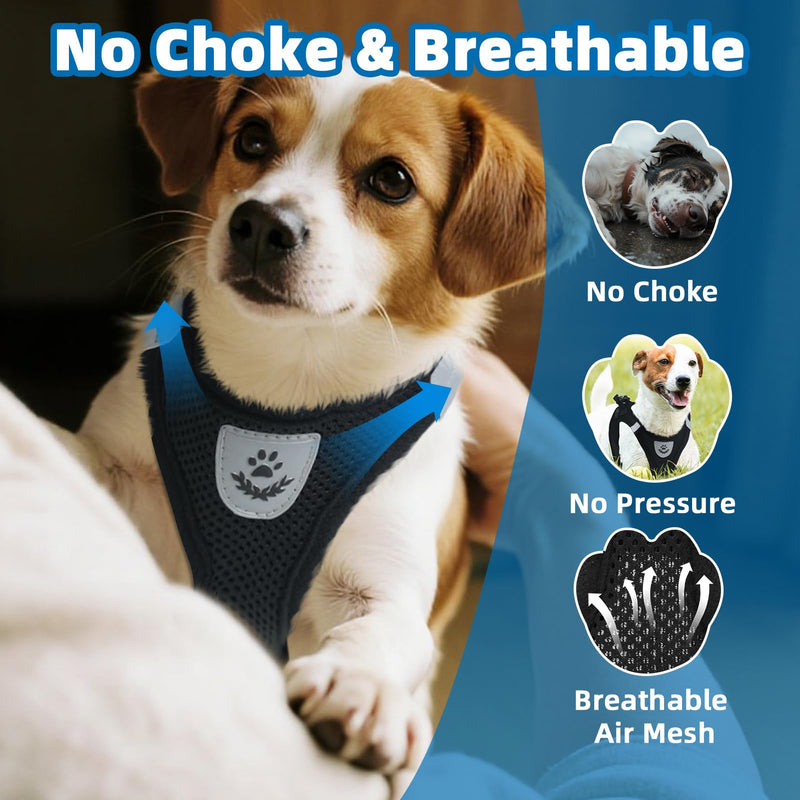 PAWCHIE Puppy Harness and Leash Set - Soft Mesh Dog Vest Harness, Reflective & Adjustable Harness for Small to Medium Dogs, Cats and Puppies,Easy Walk Comfortable Pet Harness with Handle (5-10 lbs) X-small (Pack of 1) Black - PawsPlanet Australia
