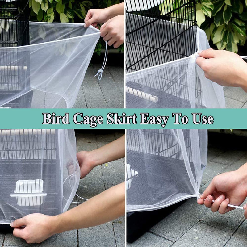 ASOCEA Bird Cage Seed Cather,Universal Adjustable Birdcage Cover Skirt Nylon Mesh Netting Parrot Parakeet Macaw African Round Square Cages Cover White - PawsPlanet Australia