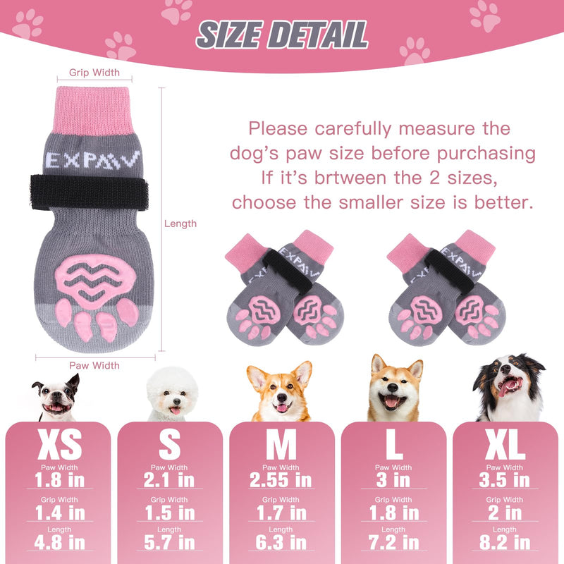EXPAWLORER 4Pcs Anti-Slip Dog Socks - Double Side Non-Slip Paw Protector for Hardwood Floors,Prevent Licking,Dog Booties,Dog Shoes for Hot/Cold Pavement Pink Medium - PawsPlanet Australia