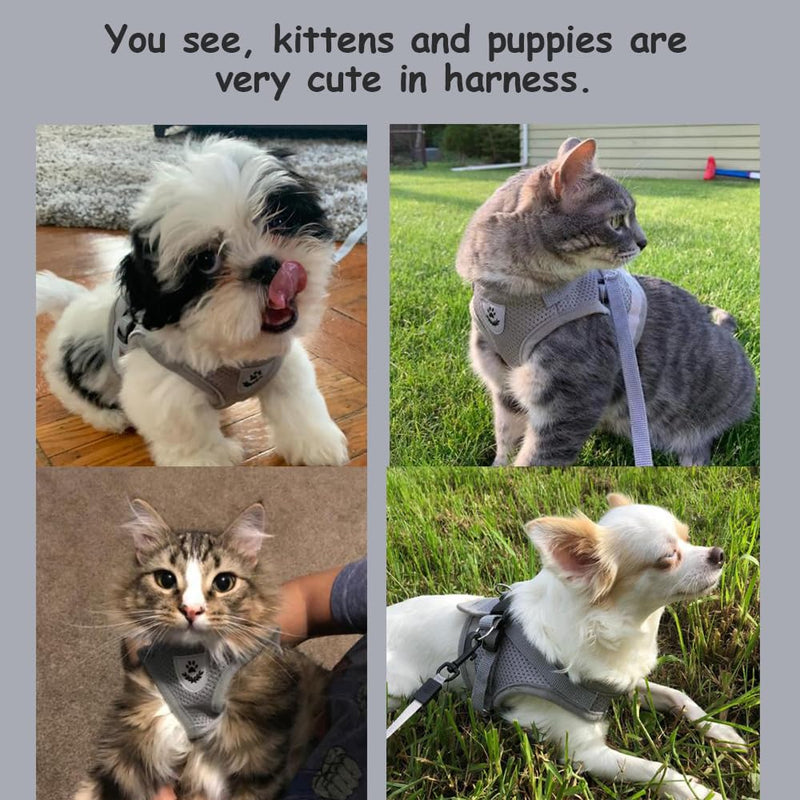 Cat Harnesses and Puppy Harness with Leashes Set, Escape Proof Cat Harness, Adjustable Reflective Soft Mesh Vest Fit Puppy Kitten Rabbit Ferrets's Outdoor Harness XS (Chest: 6" - 8") Grey