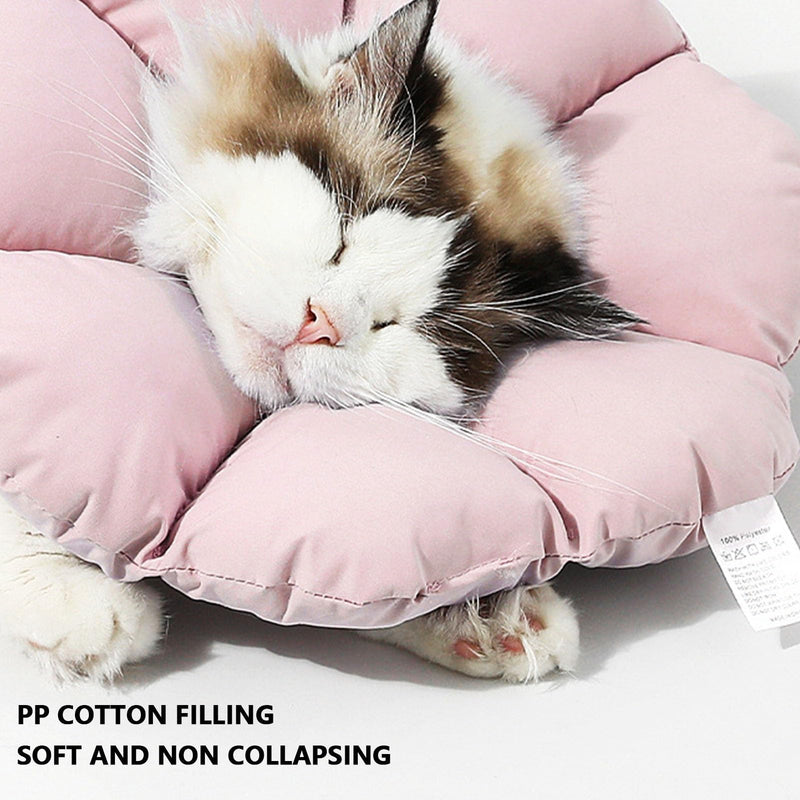 Soft, water-repellent, cute cat cone collar, adjustable recovery collar for wound prevention, secure fit, nylon + PP cotton (pink) Pink S