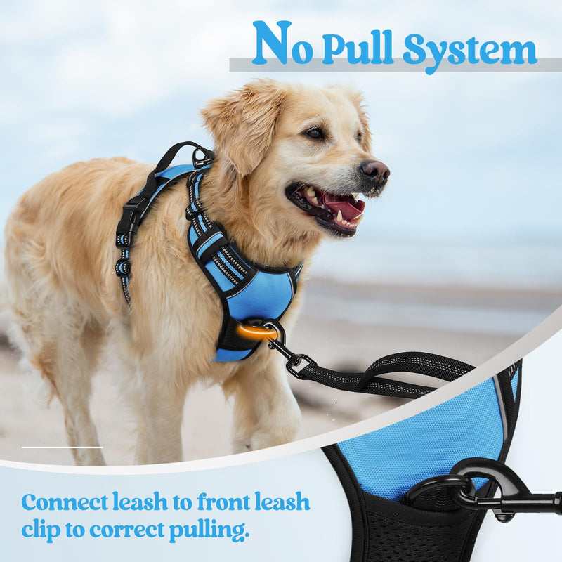 rabbitgoo Dog Harness No Pull with 2 Leash Clips, Adjustable Soft Padded, Reflective Oxford No Choke Pet Vest with Easy Control Handle for Large Dogs, Blue, L - PawsPlanet Australia