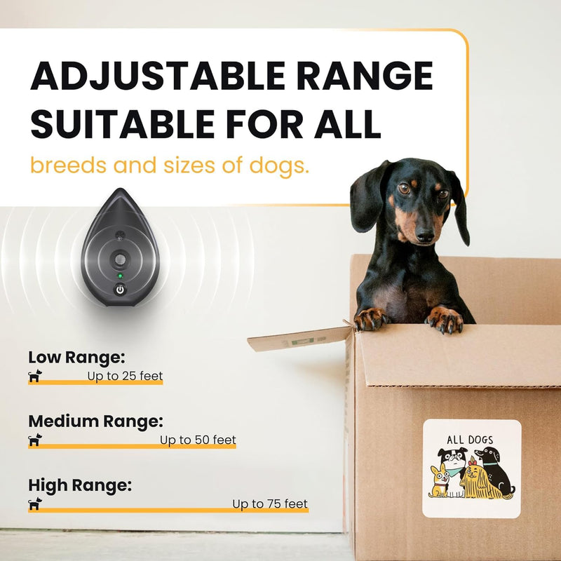 STÙNICK 2025 Anti Bark Device and 75 Feet Neighbor Dog Silencer - 3 Level Bark Box Anti Bark Device, Bark Stop Devices Ultrasonic Dog Bark Control, Outdoor Bark Deterrent