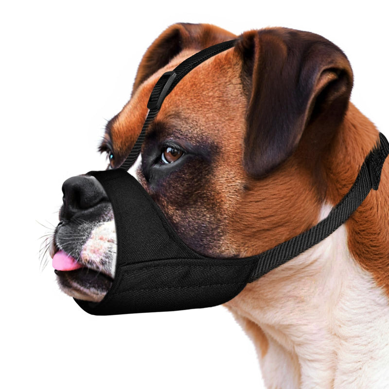 Mayerzon Pitbull Muzzle, Dog Muzzle with Anti-Slip Strap for American Bully Bulldog Boxers Rottweilers, Soft Muzzle for Medium Large Short Snout Dog Anti Biting Chewing, Allow to Drink Black L [Snout Cir: 9.75"-11"]