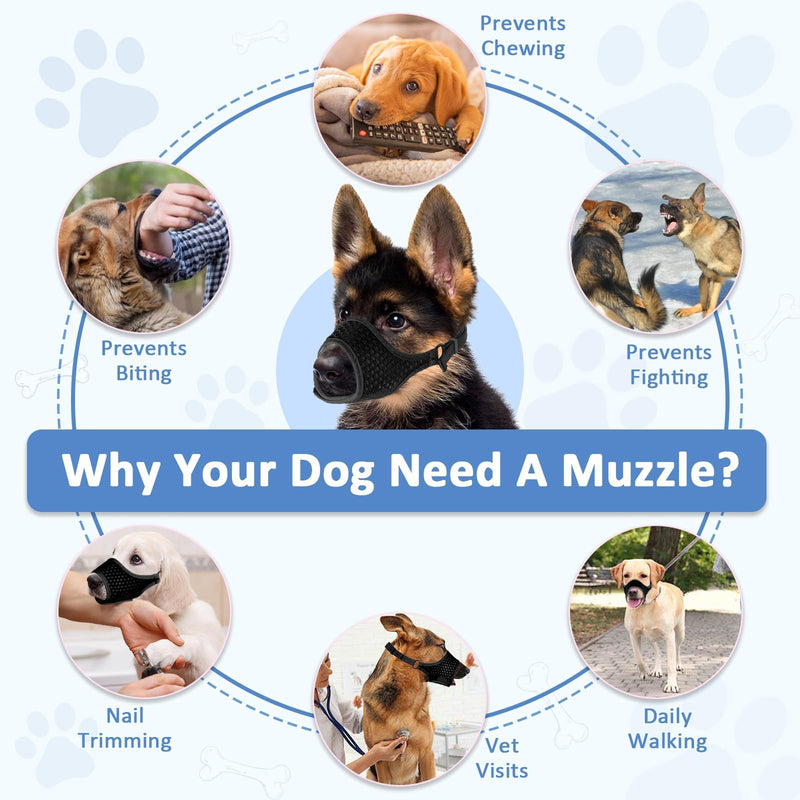 LUCKYPAW Dog Muzzle, Soft Dog Muzzles for Large Medium Small Dogs to Prevent Biting Chewing Certain Barking with Ring and Adjustable Strap for Vet Visit Training (Black, L) Black - PawsPlanet Australia