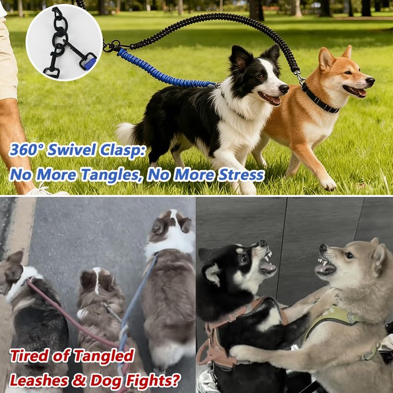 16.4ft Dual Retractable Dog Leash,for XS‑L Dogs Up to 55 lbs,USB Rechargeable LED Light,360°Tangle‑Free,Detachable Front Leash & Emergency Ready,Reflective Elastic(White) White - PawsPlanet Australia