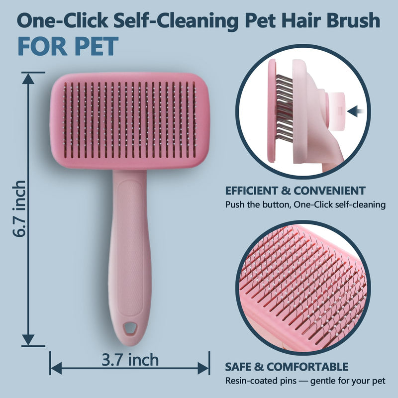 Self-Cleaning Cat Shedding Grooming Brush for Small Dog Pet Short Hair Remover Set Reusable Lint Removal Tool Carpet Scraper for Clothes Couch Bedding Furniture Car Pink - PawsPlanet Australia