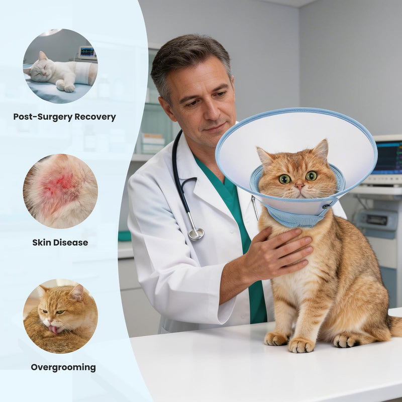 Avont Adjustable Cat Cone Collar, Alternative Anti-Lick E-Collar, Protective Recovery Elizabethan Cone After Surgery Recovery & Skin Protection for Kittens Puppy Small Dog to Stop Licking -Blue(M)