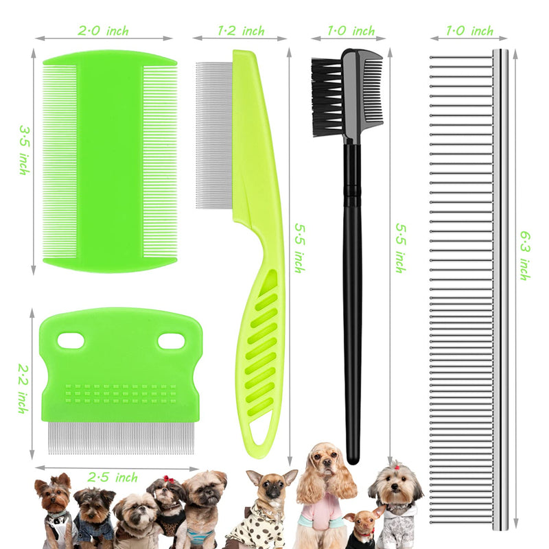 Flea Comb Lice Comb Cat & Dog Pet Grooming Combs Tear Stain Remover Remove Mucus Crust 2-in-1 Metal Round Smooth Teeth Comb Remove Floating Hair Tangles Dander green
