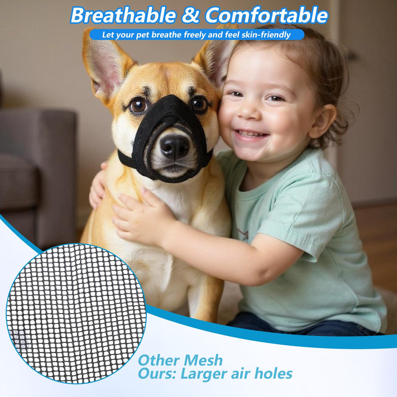 Breathable Muzzle for Dog, Soft Mesh Muzzle for Small Medium Large Dogs, Adjustable Dog Mouth Guard to Anti Biting, Barking, Chewing, and Scavenging, No Bark Dogs Muzzles, Black - PawsPlanet Australia