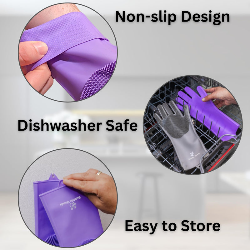 Dog Washing Gloves with Bristle Scrubbers, Reusable Silicone Gloves ideal for Pet Bathing, Massaging & Grooming (Purple) Purple - PawsPlanet Australia