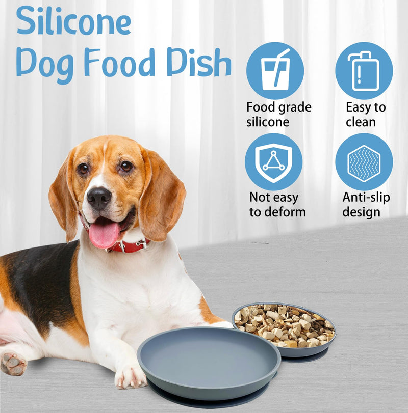 Silicone Dog Bowl Set of 2 No Spill Puppy Food and Water Dish Less Mess Cat Plates with Suction Cup Non-Tippable Feeding Bowls for Small & Medium-Sized Pets (Round Blue) - PawsPlanet Australia