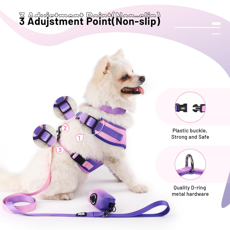 Dog Harness Collar Leash Combo,No Pull Adjustable Vest Cute for Small Puppy Medium Girl/Boy Pets with Poop Bag Holder(XSmall,Purple) XSmall Purple - PawsPlanet Australia