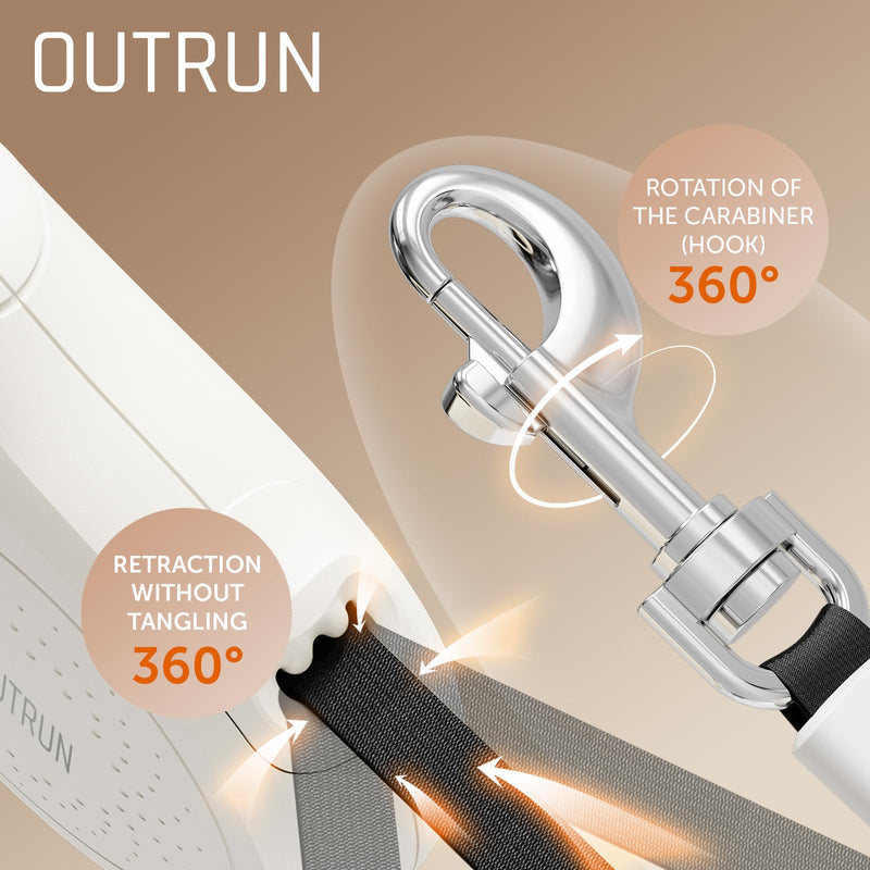 OUTRUN Dog Leash Retractable 16 FT Walking Leash up to 55 lb, Strong Nylon Tape No Tangle, Heavy Duty One-Handed Brake Lock Perfect for Small & Medium Sized Dogs and Pets (Starlight White) - PawsPlanet Australia