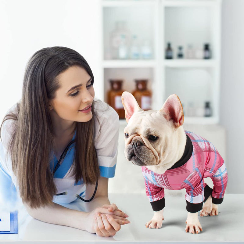 Etdane Dog Recovery Suit After Surgery, Surgical Onesies for Female Male Doggy Pet Vest Shirt Alternative Cone E-Collar Blue Red Plaid Small