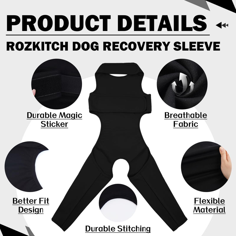 ROZKITCH Dog Surgery Recovery Sleeve Rear Right Left Leg, Pet Prevent Licking Wound Elbow Brace Protector, Dog Recovery Suit Cone Collar Alternative for Sprain ACL CCL Arthritis Joint Care Black XL XL(Chest:24.8-29.9"Back:20.4") - PawsPlanet Australia