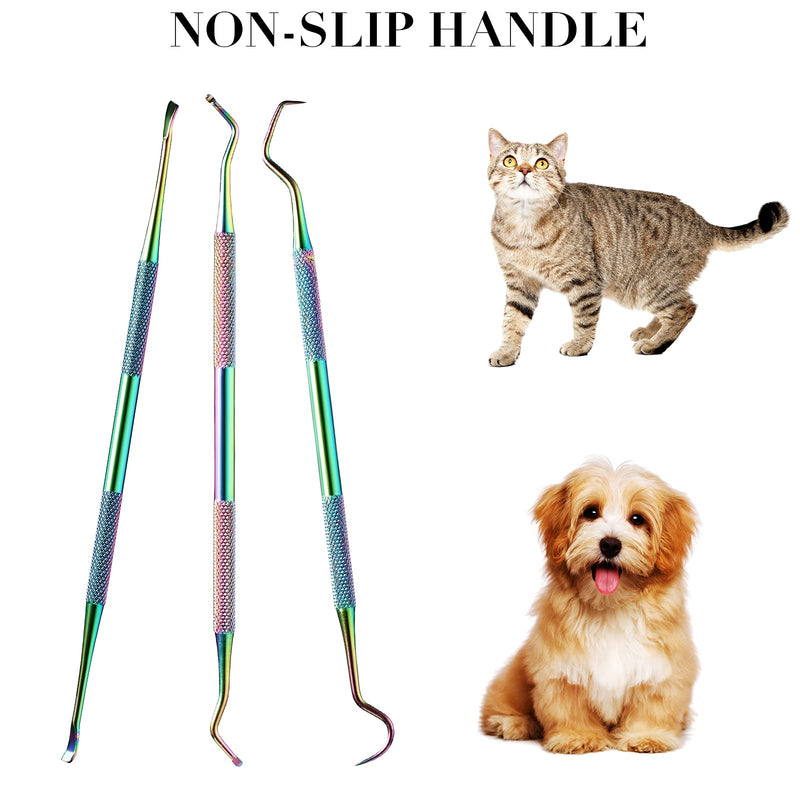 3 Pieces Dog Dental Tooth Scaler and Scraper Stainless Double Headed Tarter Removing Tool Scraper Pet Teeth Cleaning Tools for Dog and Cat (Rainbow Color) Rainbow Color - PawsPlanet Australia