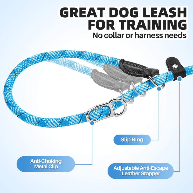 Lukovee Slip Lead Dog Leash, 5-7 FT x 1/2" Adjustable Tangle Free Leash, Heavy Duty Comfortable Reflective No Pull Training Rope Lead with Padded Handle for Medium Large Dogs (Blue, L: 5-7 FT) 5–7 ft, 1/2'', for Medium Large Dogs Blue - PawsPlanet Australia