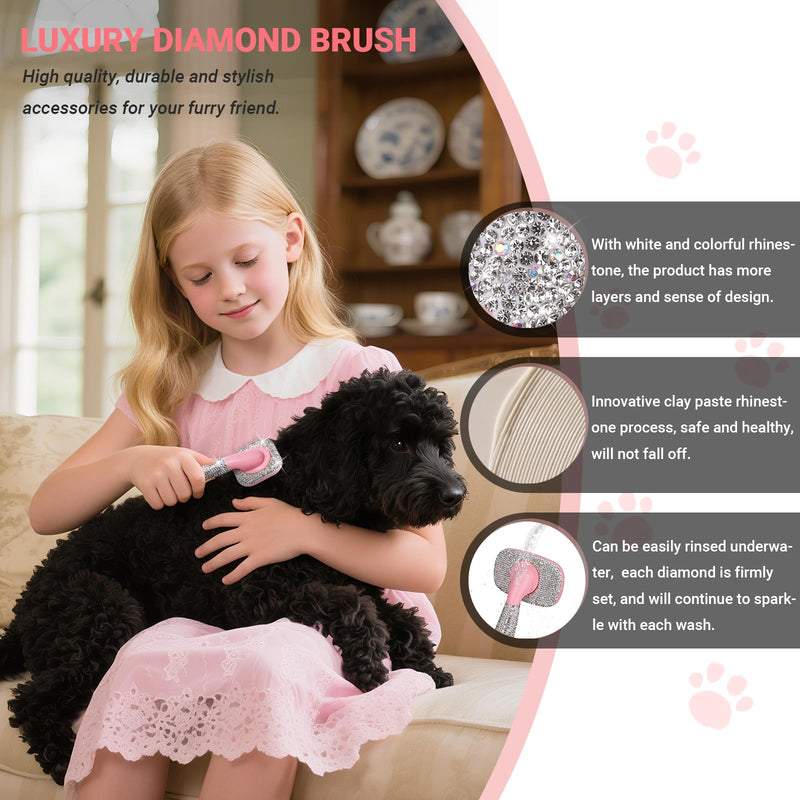 Pet Grooming Brush with Ceramic Clay Craft & Diamond Embedded Design - Washable, 360° Rotating Head for Dogs or Cats.Small 16x6.2cm Small