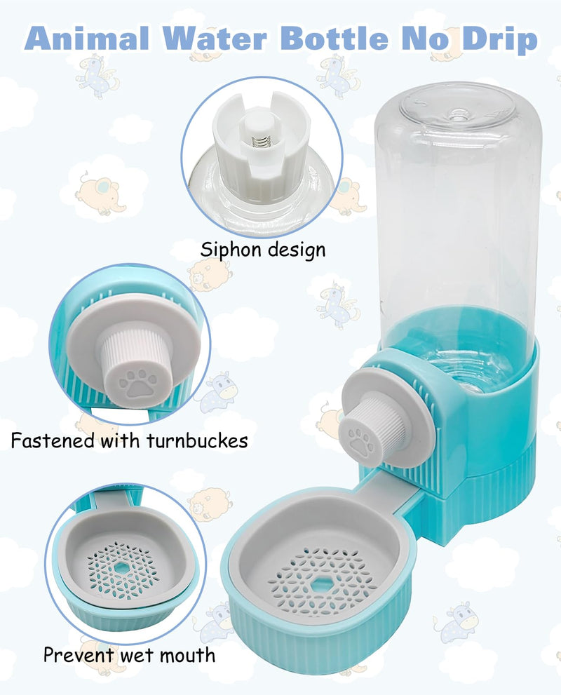 BNOSDM Rabbit Water Dispenser for Cages, 18oz 2 Pack Gravity Guinea Pig Water Bottle No Drip, Hanging Bunny Water Feeder for Chinchillas Hamsters Ferrets Squirrels (Blue) Blue 2Pcs Water Bottle - PawsPlanet Australia