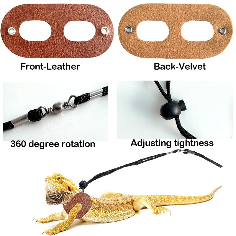 Lizard Adjustable Harness Leash,Bearded Dragon Harness Leash Set for Guinea Pig,Chameleon and Other Small Animal,Outdoor Used (Leather, Brown) Leather - PawsPlanet Australia