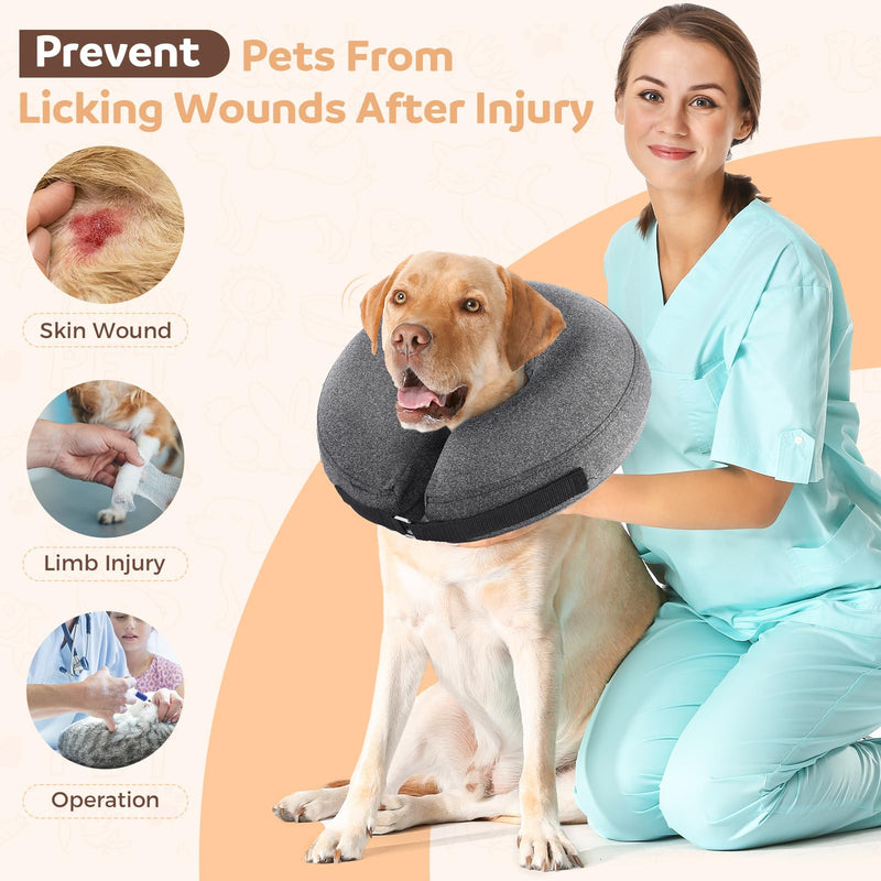 Inflatable Dog Cone Collar, Recovery Dog Cone After Surgery, Adjustable Blow up Dog Donut Collar, Pet Recovery Collar for Dogs Size L 12”-18” [Neck:12"-18"] Large - PawsPlanet Australia