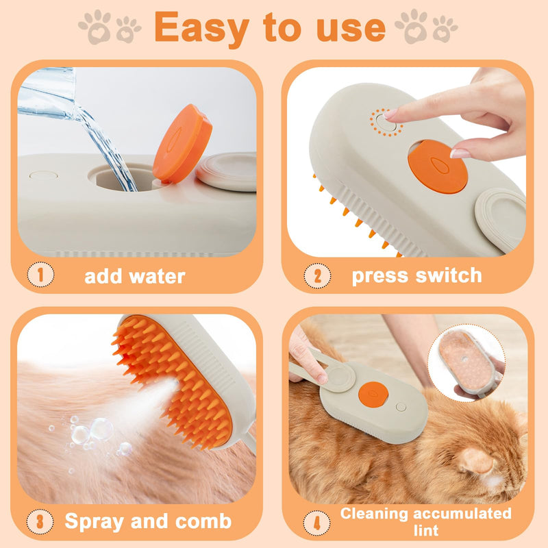 4 in 1 Cat Steam Brush Cat and Dog Anti-Static steam Brush with Spray for Massaging,cleaning,Shedding,Grooming,Rechargeable Pet Grooming Brushes(white brush) white brush - PawsPlanet Australia