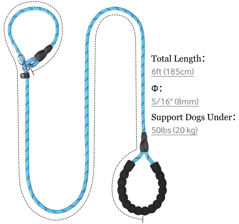 TagME Slip Leads for Dogs, 6 FT Heavy Duty Dog Leash with Padded Handle, Strong Rope No Pull Pet Training Leash for Small Dogs,Blue S-5/16"x6'(0-50lbs) Blue - PawsPlanet Australia