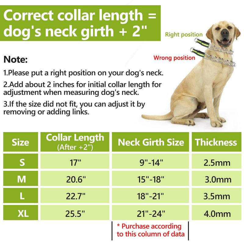 Tresbro Prong Training Collar for Dogs, Adjustable Dog Pinch Collar with Quick Release Buckle & Reflective Strap, No Pull Collar for Small Medium Large Dogs, Extra Link and Caps, Fluorescent Green, XL