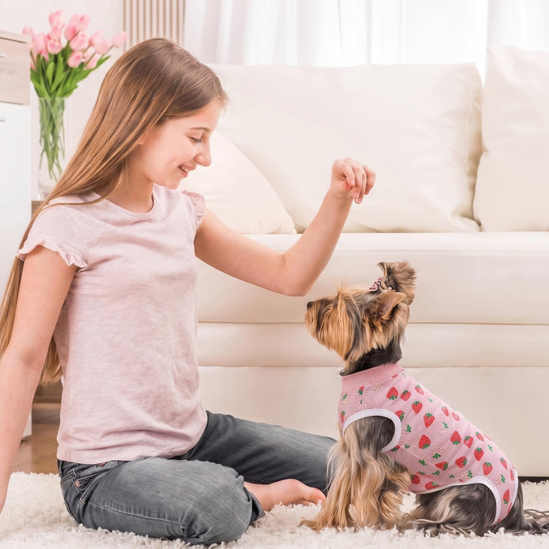 Dog Surgery Recovery Suit, Surgical Bodysuits Abdominal Wounds Protector for Female Male, Dog Cone E-Collar Alternative, Onesie Suits Prevent Licking for Small, Medium Puppy (Strawberry, M) Strawberry