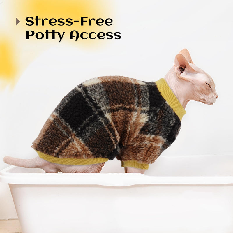 Sphynx Cat Sweater, Soft Fleece Pullover with Sleeves, Warm & Elastic Pet Clothes for Hairless Cats and Small Kittens, Cozy Winter Outfit Yellow XL X-Large - PawsPlanet Australia