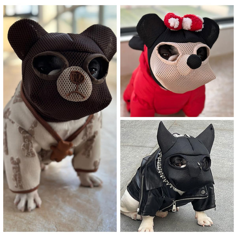 Bulldog Muzzle: Adjustable Breathable Mesh Anti-Biting Anti-Eating Mask for Biting Licking Chewing Grooming - Cute Fun Dog Cosplay Hat (Small,Bear) Small Bear - PawsPlanet Australia