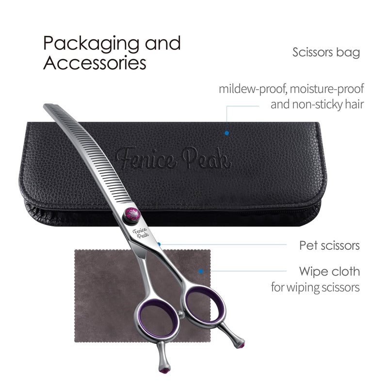 Fenice Peak 6.5'' Fluffy Dog Grooming Scissors Professional 440C Curved Thinning Shears 55% Thinning Rate and 30°Curved Sharp and Durable with Decorative Screws & Tails 6.5'' - PawsPlanet Australia