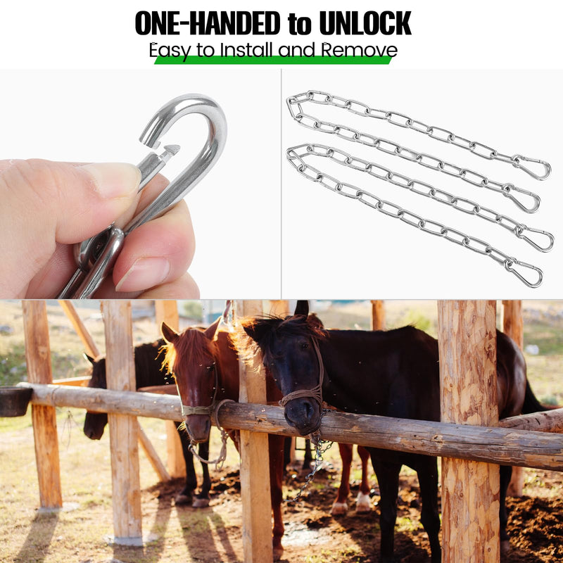 2 Pack Outdoor Gate Chain Lock with 4 Carabiners, Adjustable 5/32 x 28 Inch Security Gate Latch Chain, One Handed Operate Gate Chain for Fence Garden Yard Farm Barn, Silver - PawsPlanet Australia