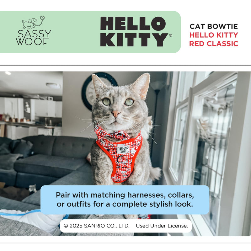 Sassy Woof Hello Kitty® Red Bowtie for Cats – Velcro Straps, Durable, Comfortable, Patented Design, Stylish Pet Accessory 5" x 4.5" - PawsPlanet Australia