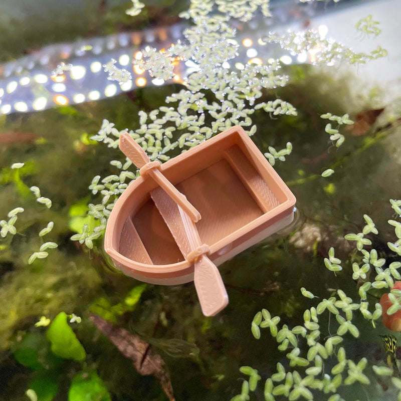 Floating Mini Rowboat Decor for Aquarium, Mini Boat Decorative Aquarium Floater, Floating Rowboat with 2 Paddles, Classic and Minimalist Design, Brown, RB-5000 - PawsPlanet Australia