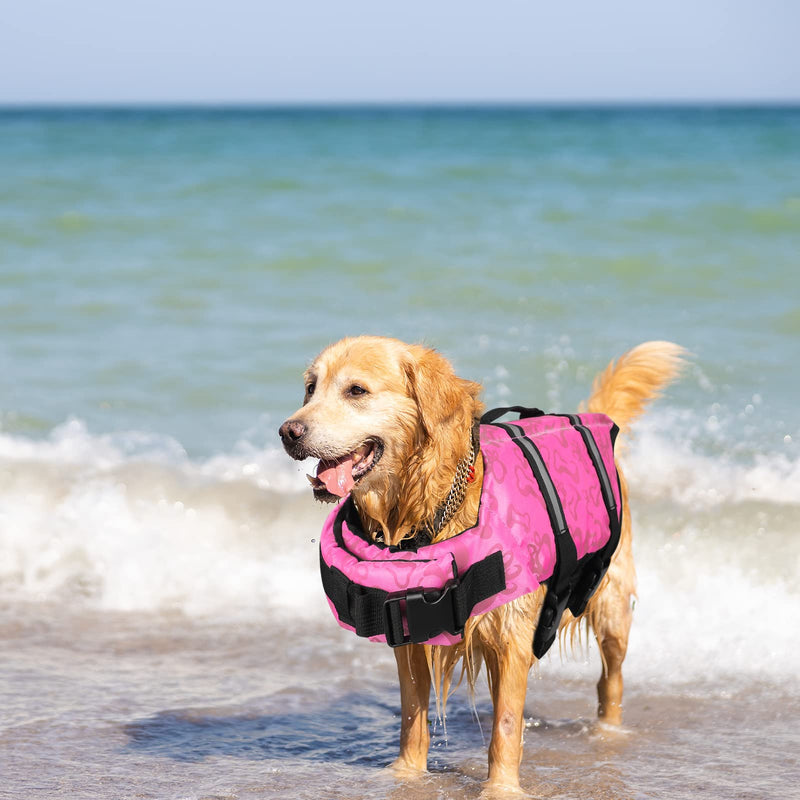 Neween Dog Life Jacket with Reflective Stripes, Adjustable Dog Life Vest Ripstop Dog Lifesaver Pet Life Preserver with Rescue Handle and High Flotation Swimsuit for Small Medium Large Dog, Pink, Large Large (Chest Girth:19.68"-29.52") - PawsPlanet Australia