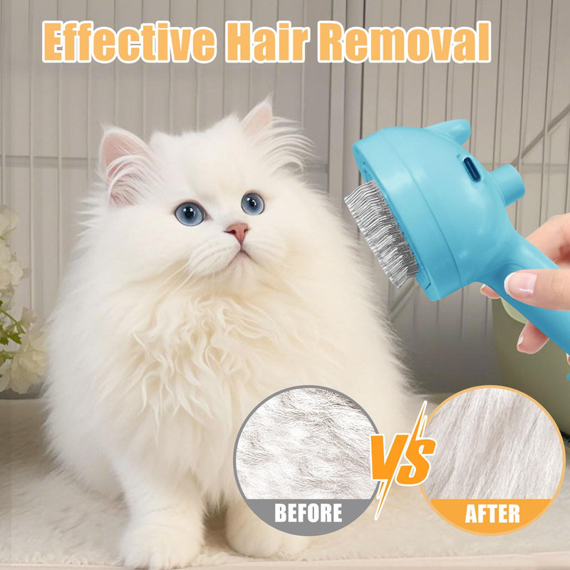 Cat Steam Brush for Shedding, Pet Steam Brush for Dog with Release Button,Anti-Static Pet Spray Hair Removal Comb,Cat Spray Comb for Long & Short Haired Pets,Blue Blue - PawsPlanet Australia