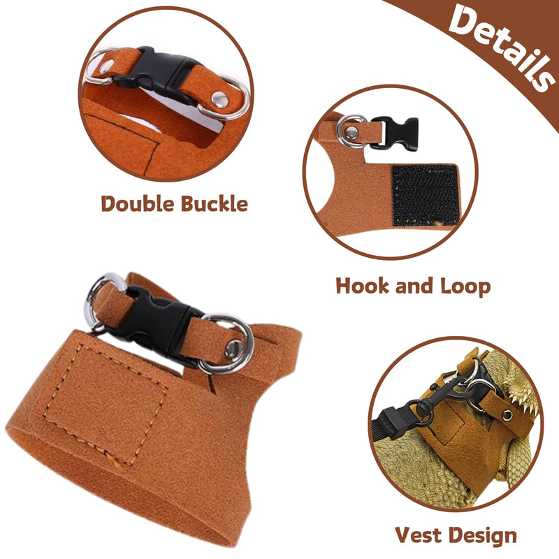 3 Pack Bearded Dragon Harness and Leash Set - Adjustable Soft Leather Lizard Harness Leash Small Animal Traction Rope Training Walking Vest Accessories for Reptile Squirrel Rat (Brown) Brown - PawsPlanet Australia