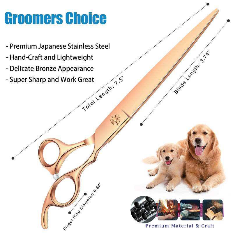 7.5" Dog Grooming Scissors Trimming Cutting Shears Professional for Dog Cat Pet Animal Grooming on Face and Paws Gold Bronze 7.5" Cutter - PawsPlanet Australia