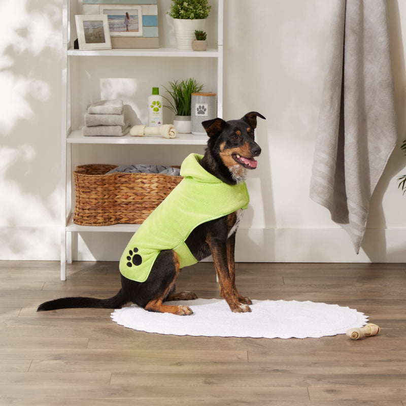 Bone Dry Pet Robe Collection, Embroidered Absorbent Microfiber Bath Robe with Adjustable Closure, for Dogs & Cats, Medium, Lettuce Green - PawsPlanet Australia