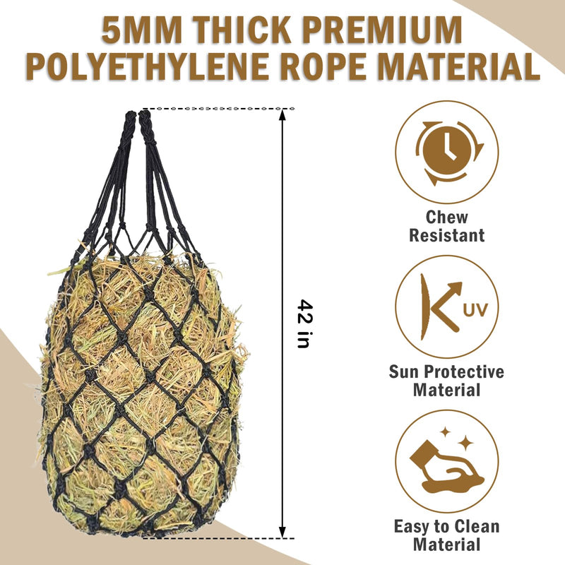 Slow Feed Hay Nets for Horses 2PCS, 42" Length with 2" Holes Hay Nets Holds 3-5 Flakes, Chew-Resistant Polyester Fiber Material - PawsPlanet Australia