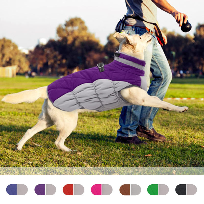 Dog Coat, Dog Jackets for Large Dogs, Dog Winter Coat with Harness Built in, Dog Cold Weather Coats Waterproof, Reflective Dog Snowsuit, Dog Winter Jacket Windproof Dog Puffer Jacket Purple 2XL XX-Large - PawsPlanet Australia