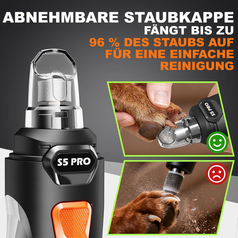 Whisper Quiet Electric Dog Nail Grinder with LED Light - Professional 3-Speed Pet Nail Trimmer for Stress-Free Grooming - Painless Paws Care for All Breeds, USB Rechargeable