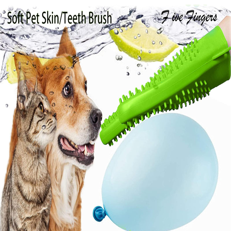 YOFANG Double-Side Pet Grooming Gloves, 4-in-1 Bathing Massage Hair Remover Brush, Anti-Slip Bite-Proof for Cat,Food Grade Silicone Deshedding Glove for Dogs Cats Horses Rabbits,Green-9" L (1 Pair) 9" L Green - PawsPlanet Australia