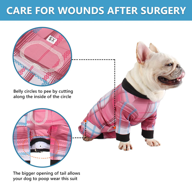 Etdane Dog Recovery Suit After Surgery, Surgical Onesies for Female Male Doggy Pet Vest Shirt Alternative Cone E-Collar Blue Red Plaid Small