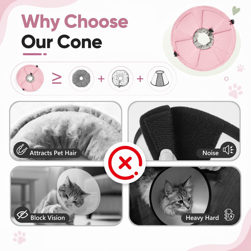 Cat Cone Collar Soft, Adjustable Elizabethan Collar for Cats to Stop Licking, Comfortable Lightweight Kitten Cone for Wound Healing and Surgery Recovery,Pink,L Pink L