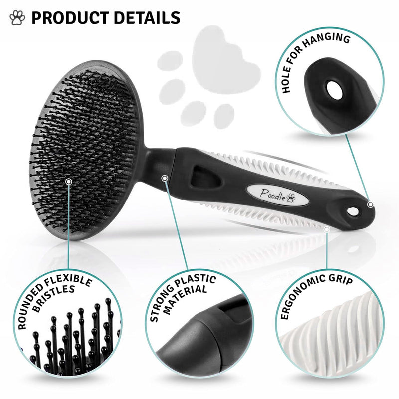 Round Bristle Pet Brush for Dogs and Cats - Soft Dog Brush for Grooming Short or Long Hair - Gentle Tool for Sensitive Skin Removes Dander, Dirt, and Detangles (Black) Black